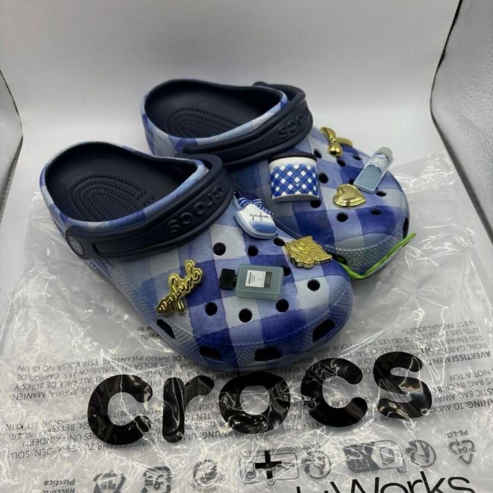 CROCS Blue Mules with Perforated Design and Jibbitz
